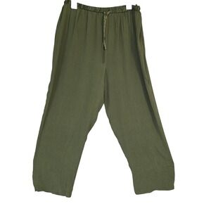 Amanda Smith Pure Silk Pants Womens L Olive Green NWT Wide Leg